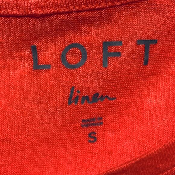 Women's LOFT Top 100% Linen T-Shirt Short Flutter Sleeves Red/Orange Summer - Picture 2 of 7